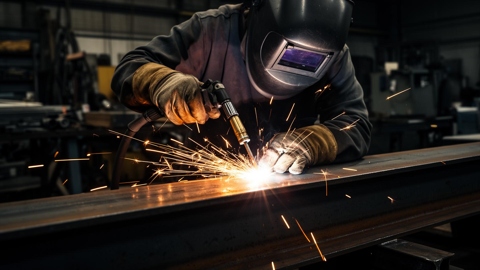 Coded welder at work in the C.M Welding workshop, Carlisle, Cumbria